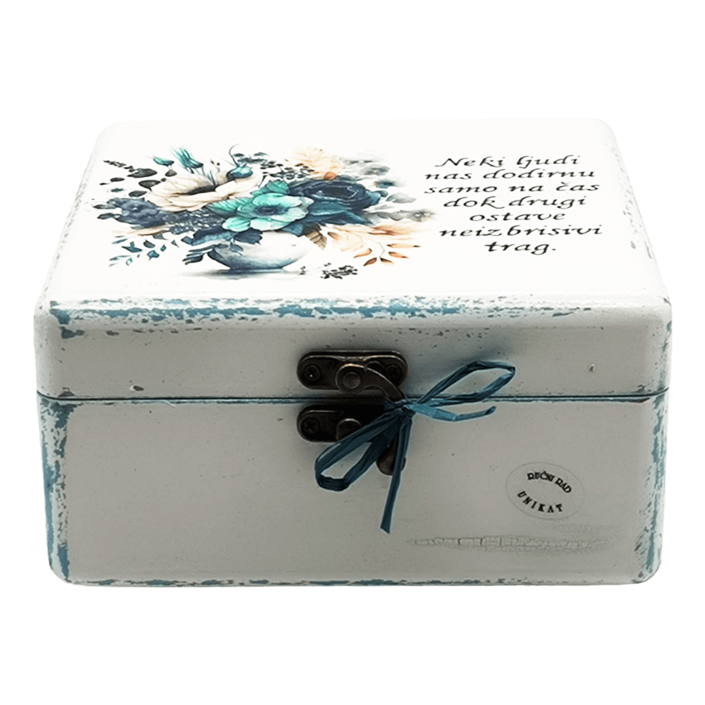 💙 Jedinečná krabička na vzpomínky s modrými růžemi a inspirativním vzkazem – Dárek s elegancí 💙 Š165187