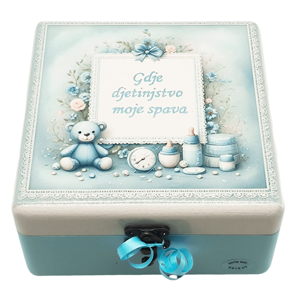 Kutija uspomena, poklon za krštenje, rođendan -  “Gdje djetinjstvo moje spava” - 16x16x10cm - 165201