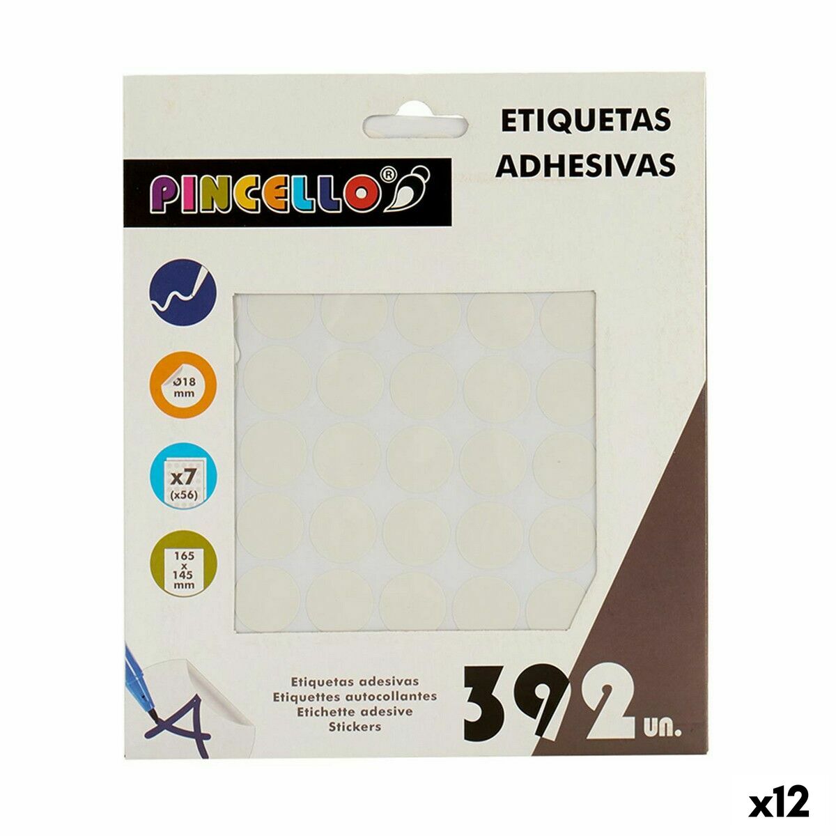 Samoljepljive naljepnice Pincello Bijela Ø 18 mm 17 x 4 x 19,5 cm (12 kom.)