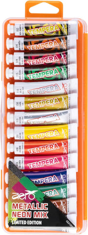 Boja tempera Aero 7,5ml tubice 14 kom u plastičnoj kutiji METALLIC NEON MIX