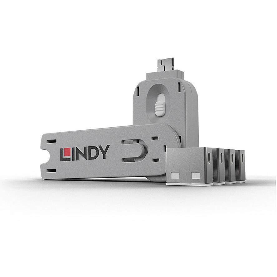 Lindy 40454 blokator priključka Blokator priključka + ključ USB Tip-A Bijelo Akrilonitril butadien stiren (ABS) 5 kom
