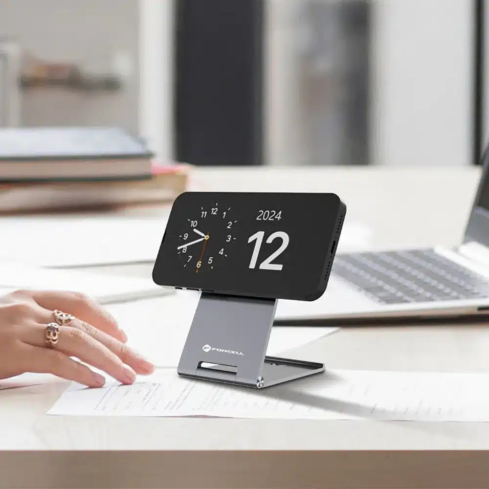 FORCELL F-ENERGY Flip Charge Qi2 15W MagSafe kompatibilní bezdrátová nabíječka stříbrná
