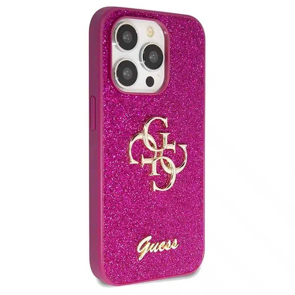 Originalna GUESS Hardcase GUHCP15LHG4SGU torbica za iPhone 15 Pro (Fixed Glitter Big 4G / ljubičasta)