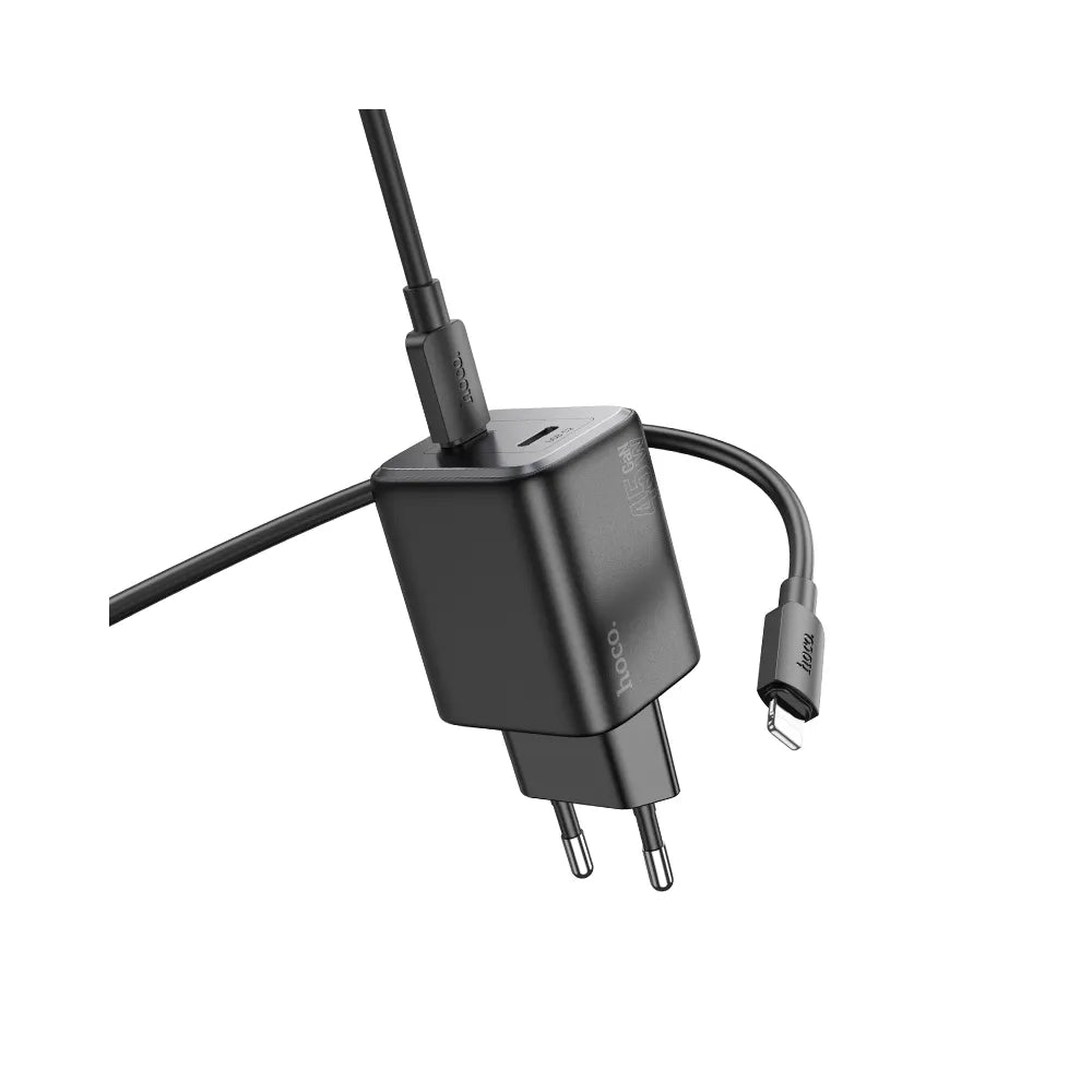 Nástěnná nabíječka HOCO 2x typ C + kabel typ C na Lightning PD QC 45W GaN N42 černá