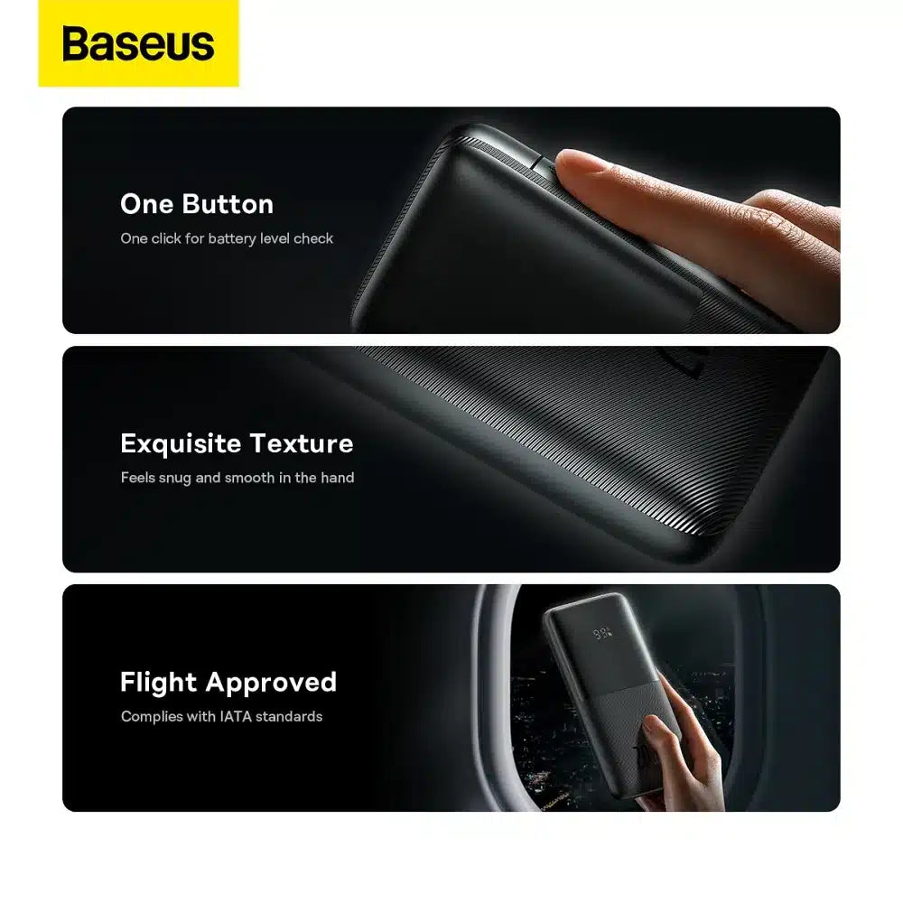 BASEUS powerbanka 10 000 mAh + USB A na typ C PD QC3.0 3A 20W PPBD040201 černá