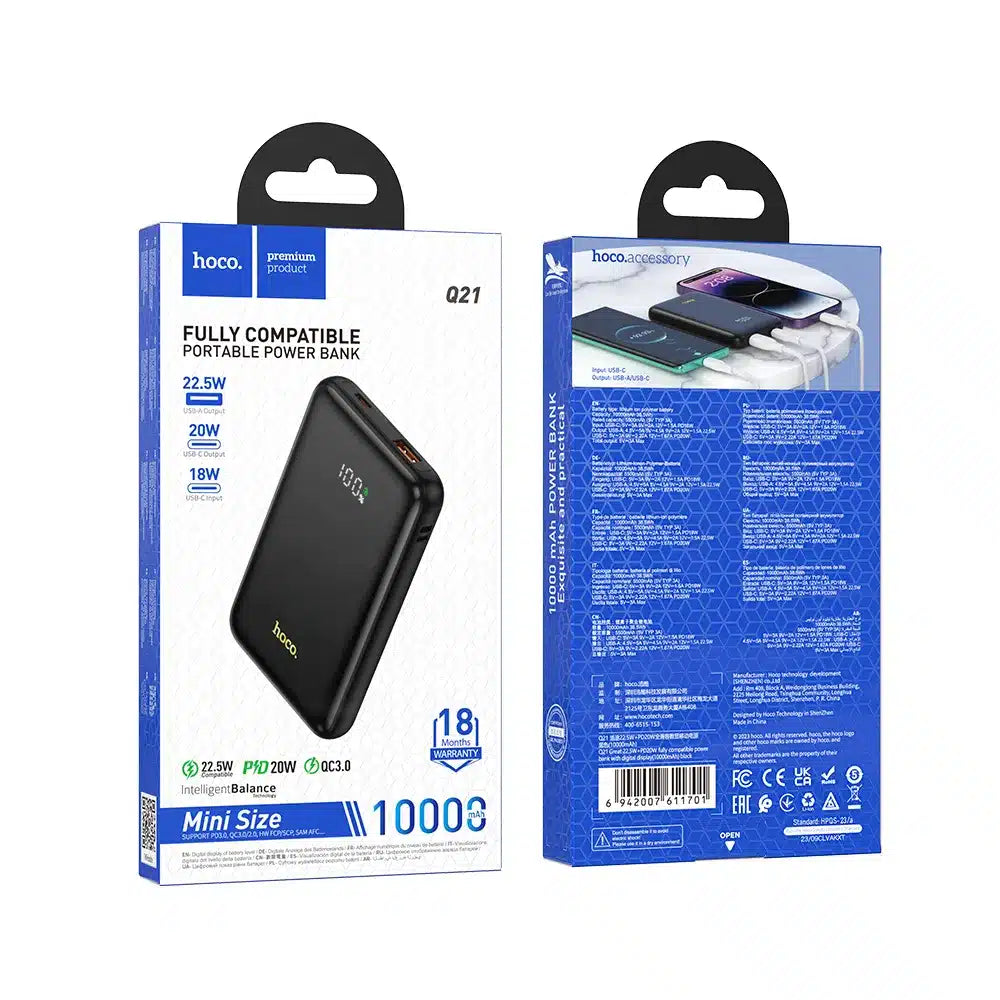 Powerbanka HOCO 10 000 mAh PD QC3.0 3A 22,5W Q21 černá
