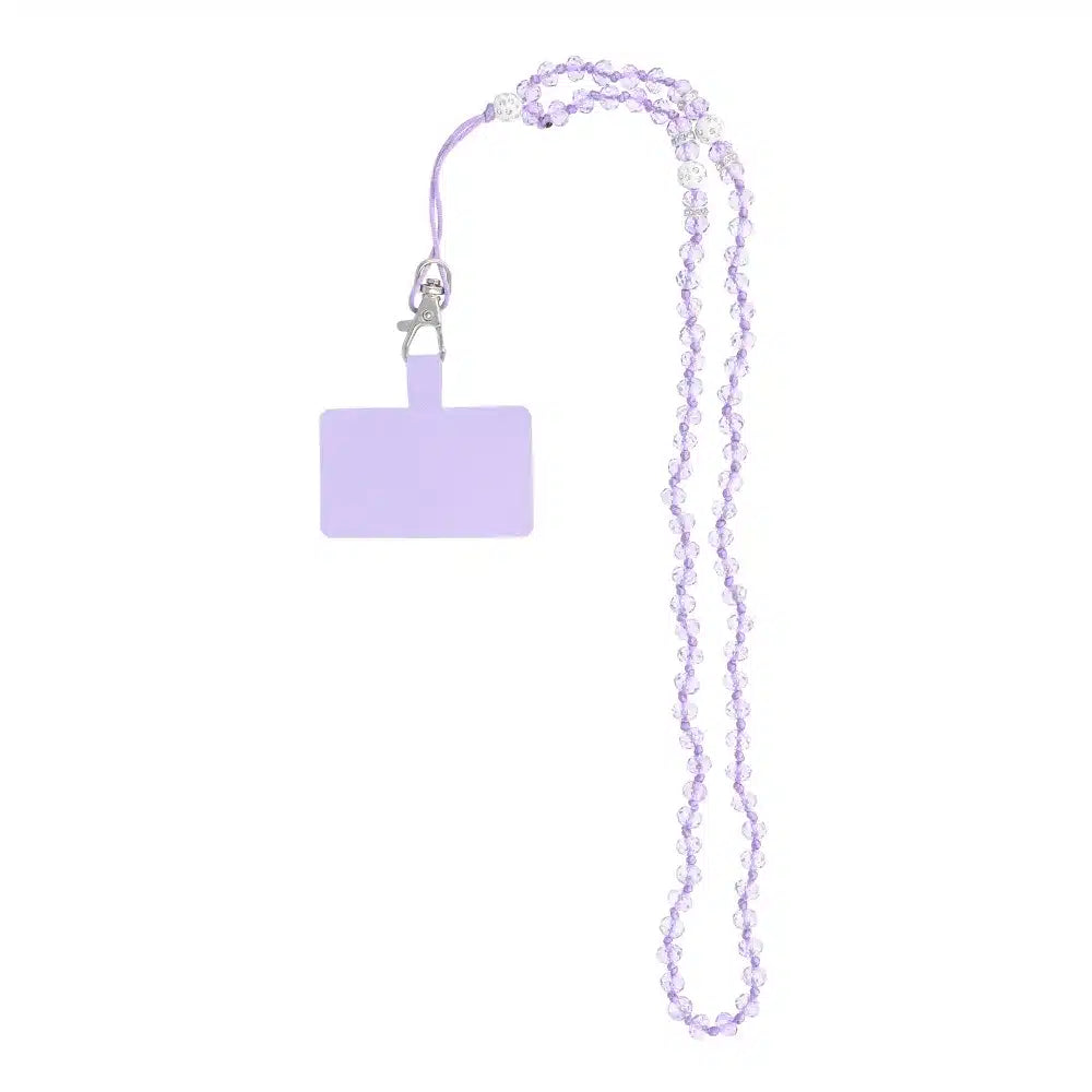 Přívěsek na telefon CRYSTAL DIAMOND / délka šňůry 74 cm (37 cm ve smyčce) / na krk fialová