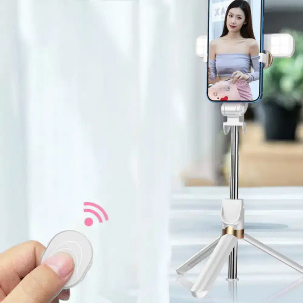 Set / selfie držák s bluetooth dálkovým ovládáním a stativem LED RING SSTR-20 bílý