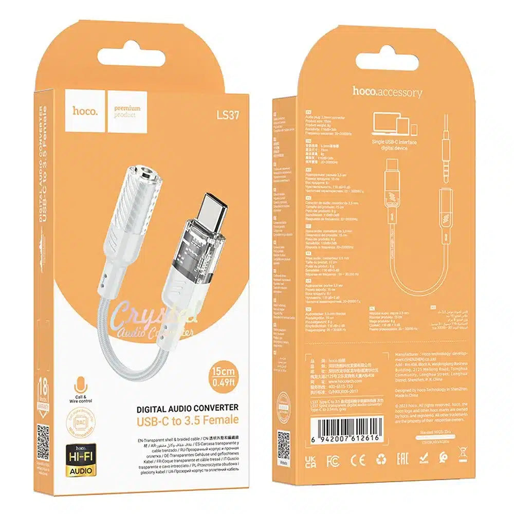 HOCO AUX adapter Type - C na Jack 3.5 mm LS37 15 cm prozirno sivi