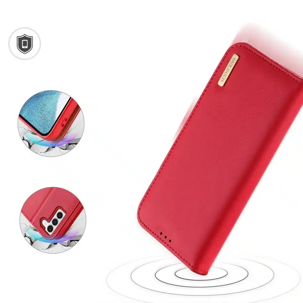 DUX DUCIS Hivo - kožené pouzdro peněženka pro Samsung Galaxy S23 červené