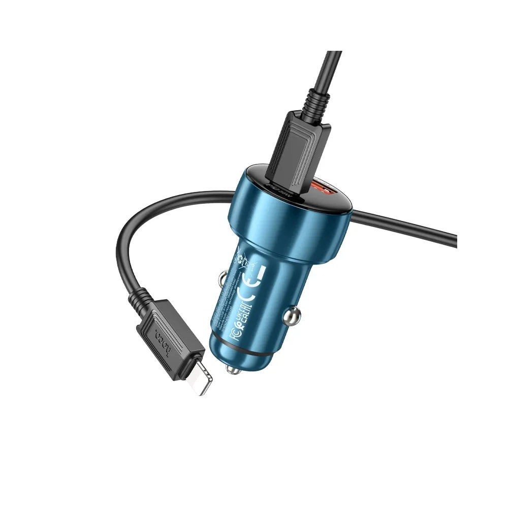 Nabíječka do auta HOCO USB QC 3.0 + Type C + kabel Type C na Type C PD 48W Leader Z50 kovově šedá