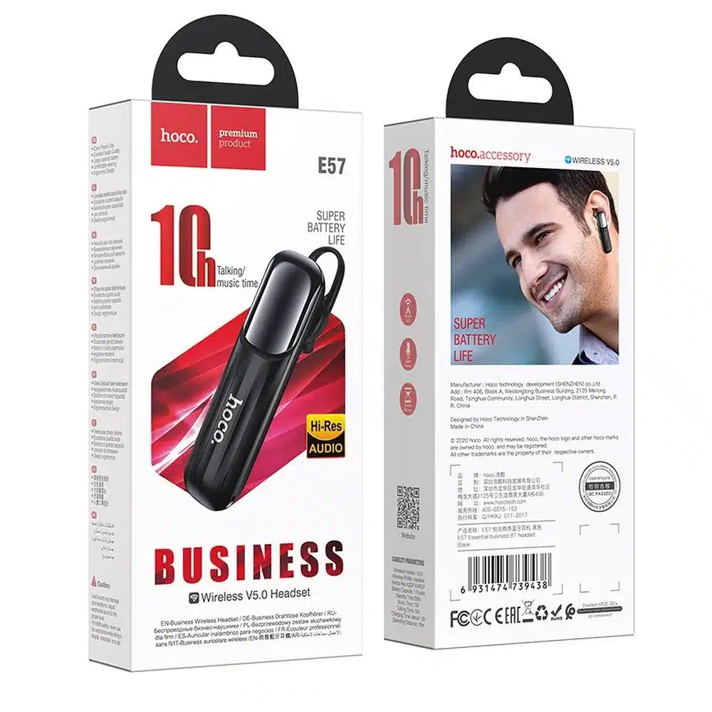 HOCO E57 bezdrátové Bluetooth sluchátko černé