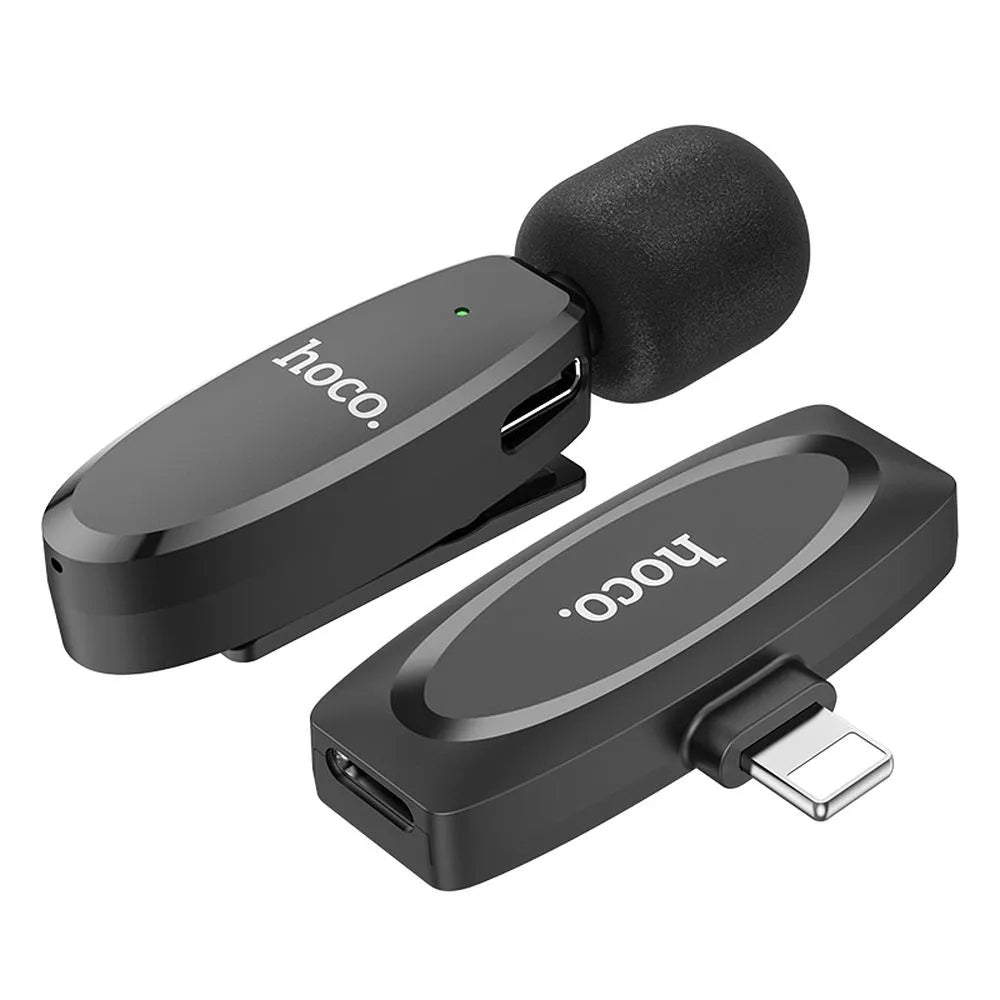 Bezdrátový lavalier mikrofon HOCO pro iPhone Lightning 8-pin L15 černý