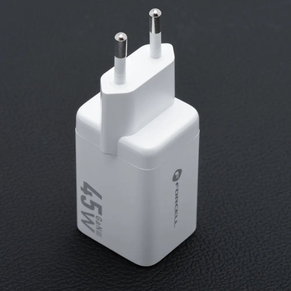Nabíječka na telefon Forcell F-Energy Mini GaN III 2 x USB C PD QC4.0 45W VT-36B bílá