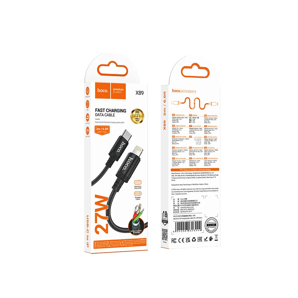 USB C na Lightning kabel Hoco PD 27W 2m X89 černý
