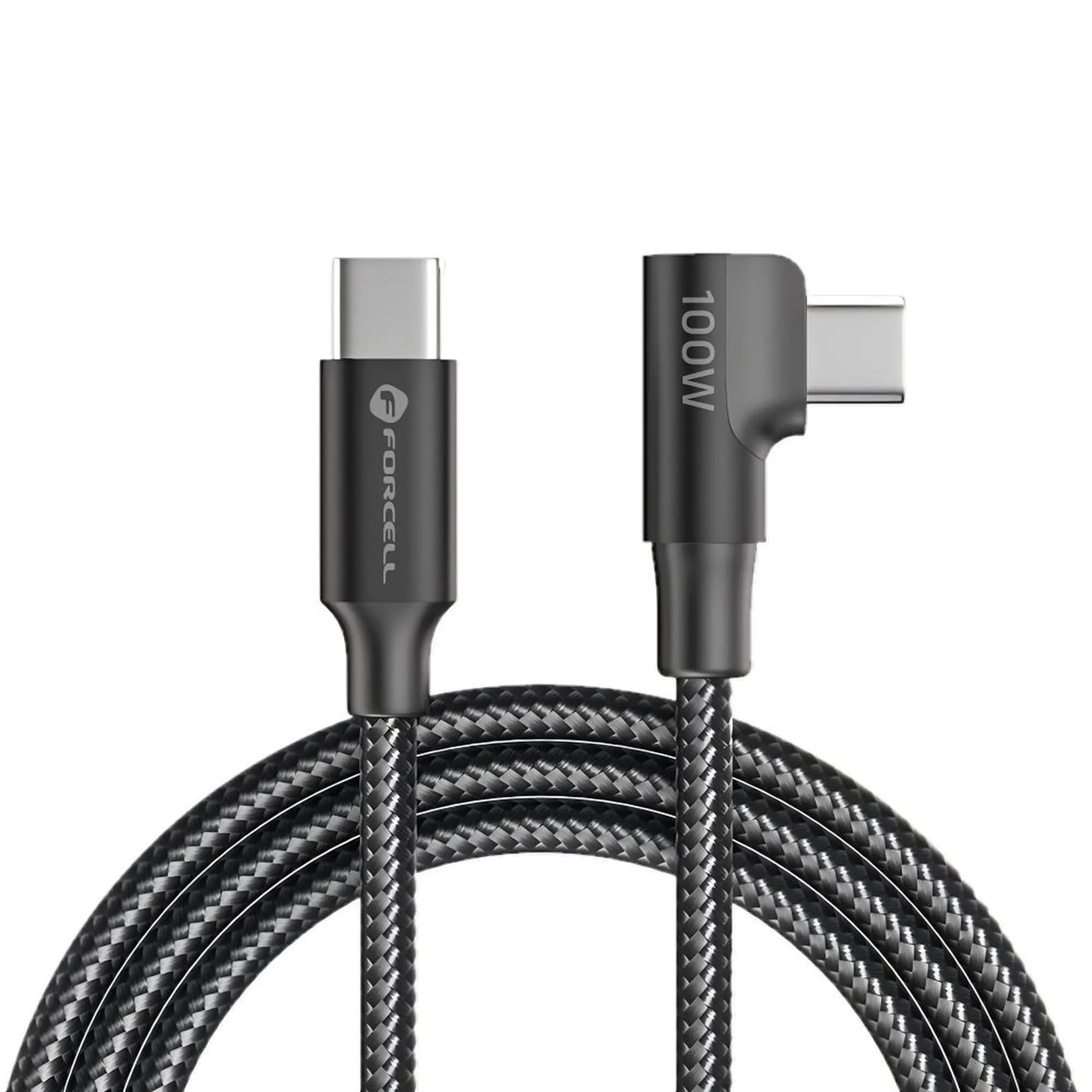 Kabel USB C na USB C Forcell F-Energy QC4.0 PD 5A 100W kutni kabel 120 cm - crni