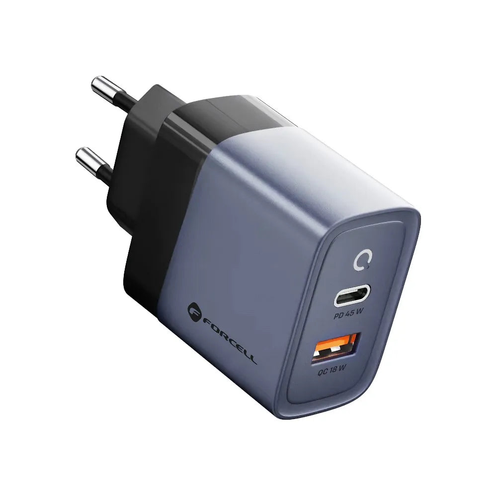 Síťová nabíječka Forcell F-Energy GaN - 45W s porty: USB C a USB A s PD a QC 4.0 nabíjením