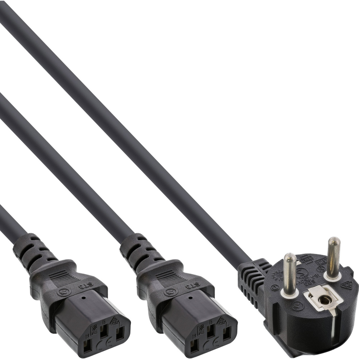 InLine 16657C strujni kabel Crno 1 m Utikač tipa F 2 x C13 spojnica
