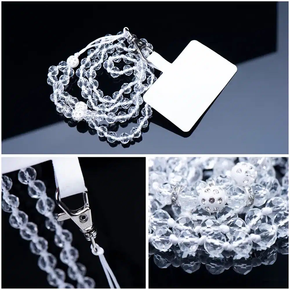 Šňůrka na mobil CRYSTAL DIAMOND / délka lanka 74 cm (37 cm ve smyčce) / na krk, bílá
