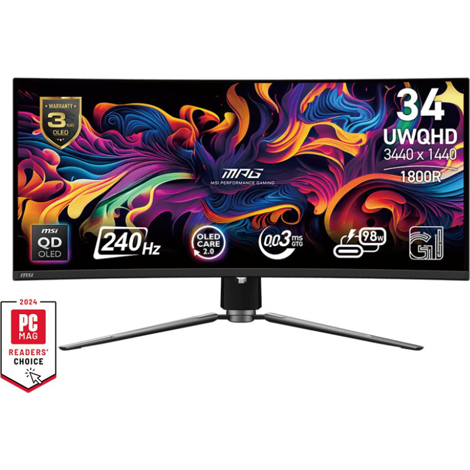 MSI MPG 341CQPX QD-OLED računalni monitor 86,4 cm (34") 3440 x 1440 pikseli UltraWide Quad HD QDOLED Crno
