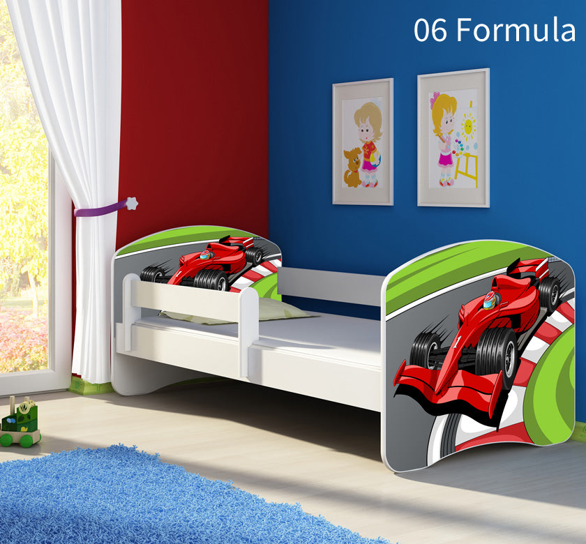 Dječji krevet ACMA s motivom, bočna bijela 140x70 cm 06 Formula 1