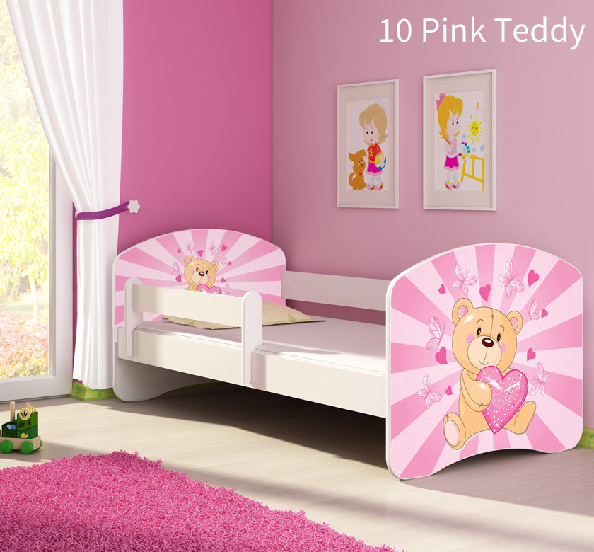 Dječji krevet ACMA s motivom, bočna bijela 140x70 cm 10 Pink Teddy Bear