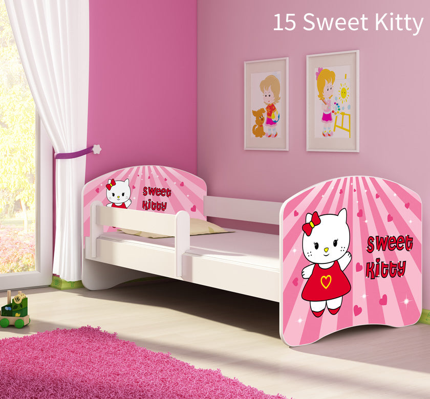 Dječji krevet ACMA s motivom, bočna bijela 180x80 cm 15 Sweet Kitty