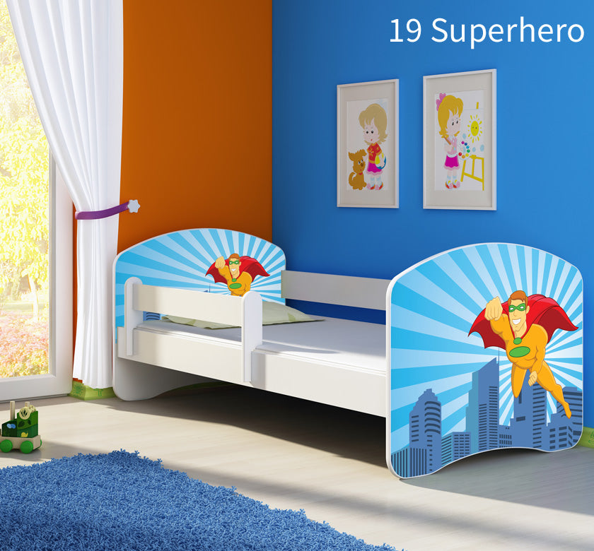 Dječji krevet ACMA s motivom, bočna bijela 160x80 cm 19 Superhero