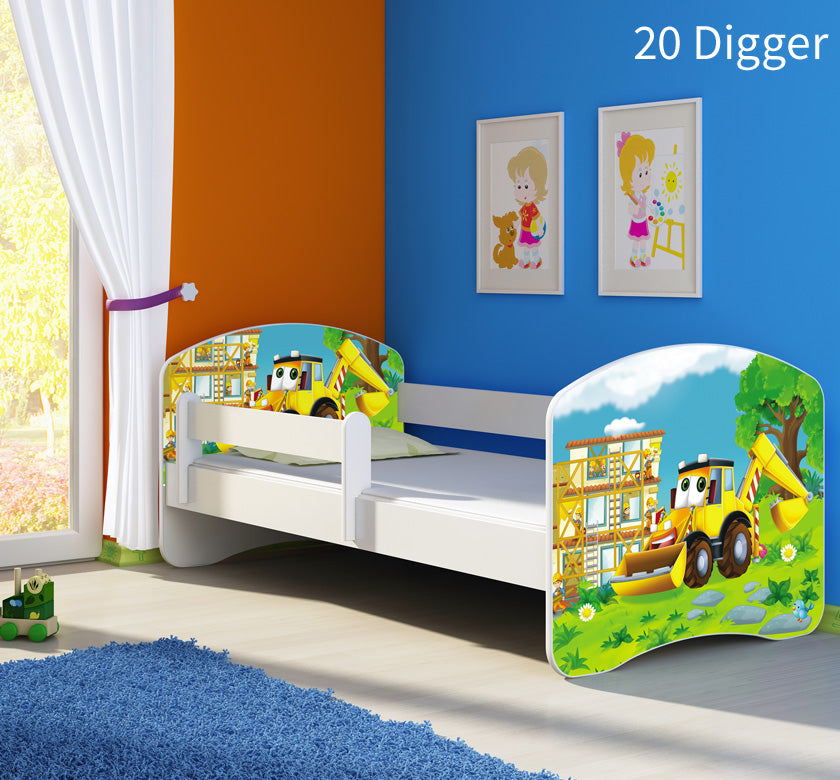 Dječji krevet ACMA s motivom, bočna bijela 180x80 cm 20 Digger