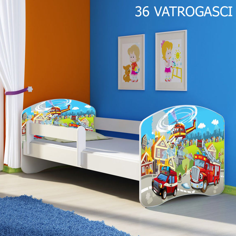 Dječji krevet ACMA s motivom, bočna bijela 140x70 cm 36 Vatrogasci