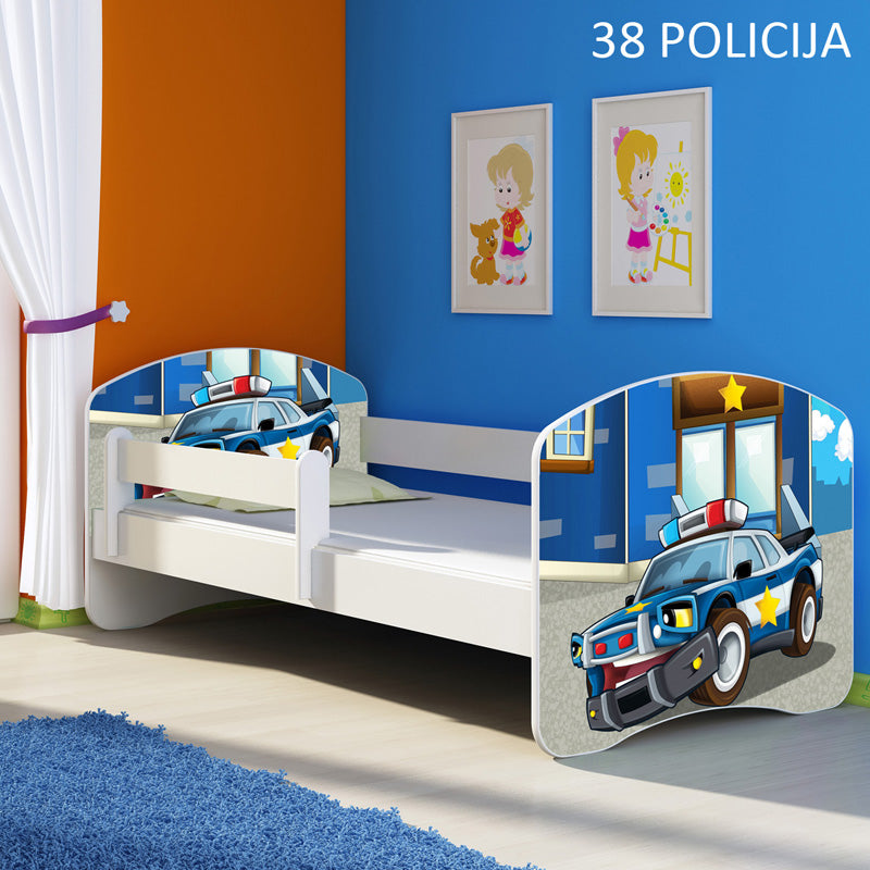 Dječji krevet ACMA s motivom, bočna bijela 180x80 cm 38 Policija