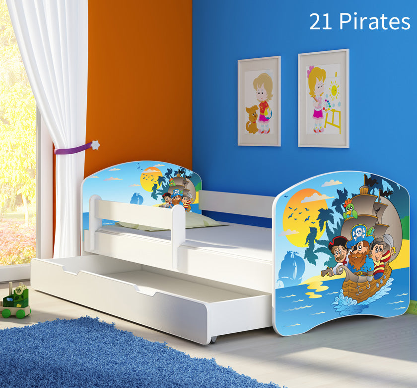 Dječji krevet ACMA s motivom, bočna bijela + ladica 160x80 cm 21 Pirates