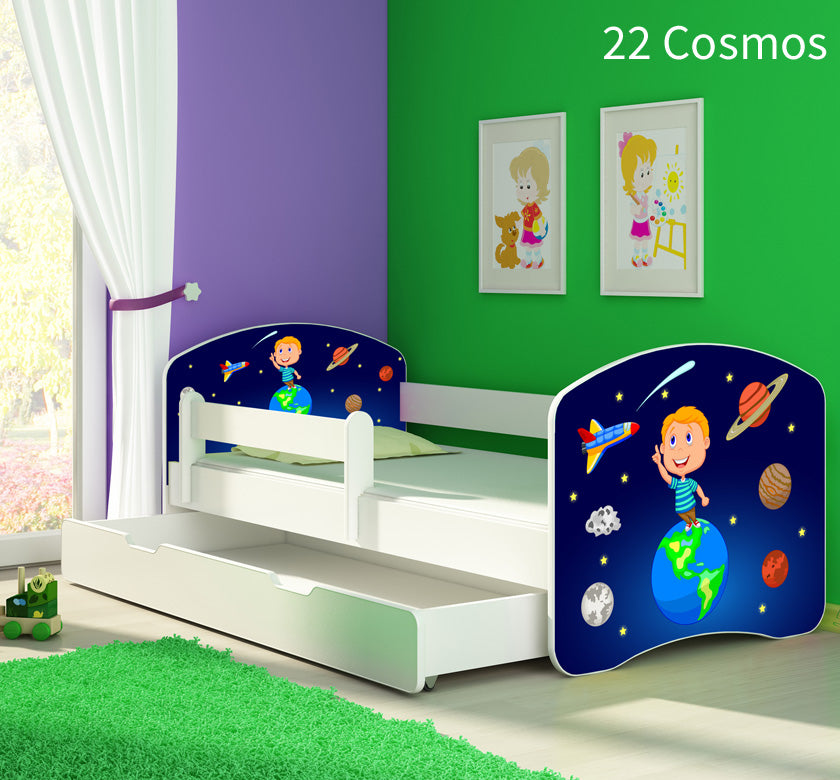 Dječji krevet ACMA s motivom, bočna bijela + ladica 180x80 cm 22 Cosmos