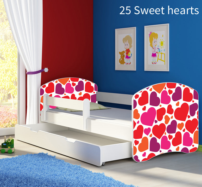 Dječji krevet ACMA s motivom, bočna bijela + ladica 140x70 cm 25 Sweet hearts
