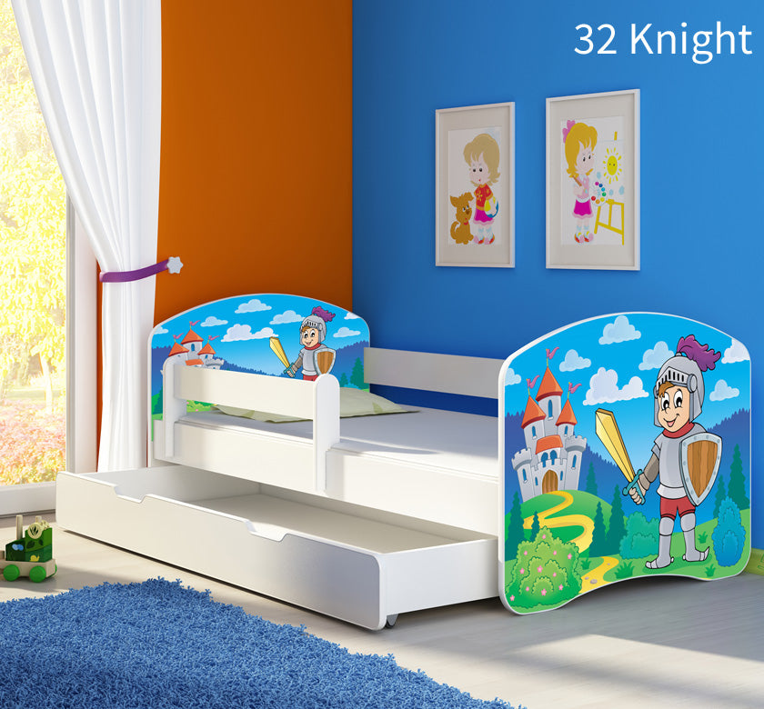 Dječji krevet ACMA s motivom, bočna bijela + ladica 180x80 cm 32 Knight