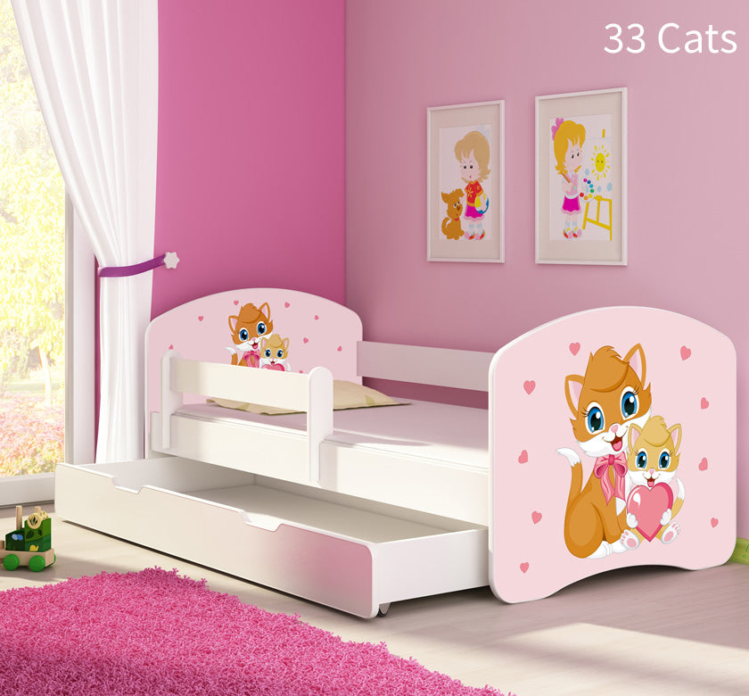 Dječji krevet ACMA s motivom, bočna bijela + ladica 180x80 cm 33 Cats