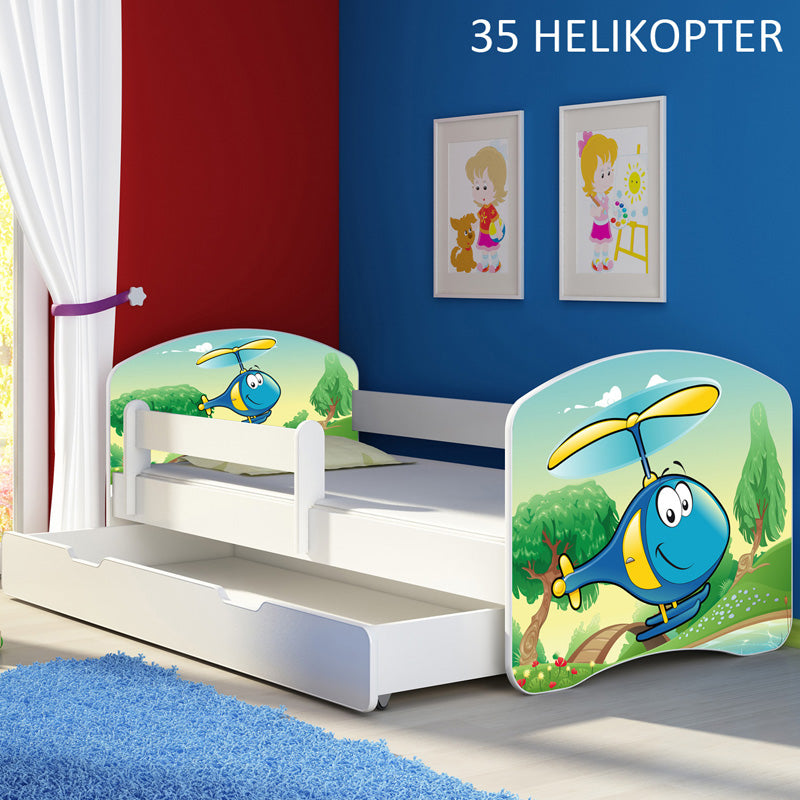 Dječji krevet ACMA s motivom, bočna bijela + ladica 160x80 cm 35 Helikopter