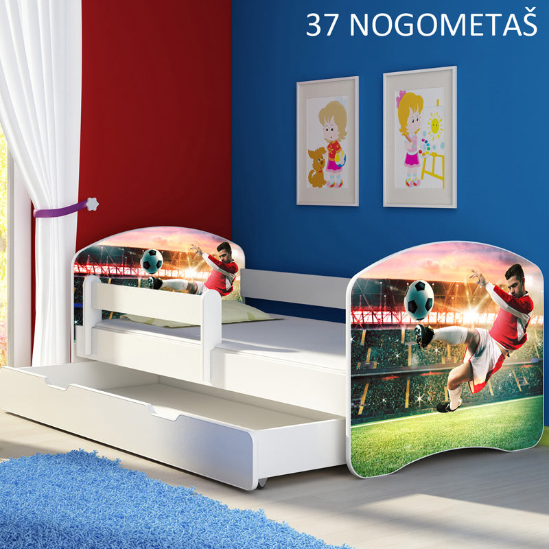 Dječji krevet ACMA s motivom, bočna bijela + ladica 140x70 cm 37 Nogometaš