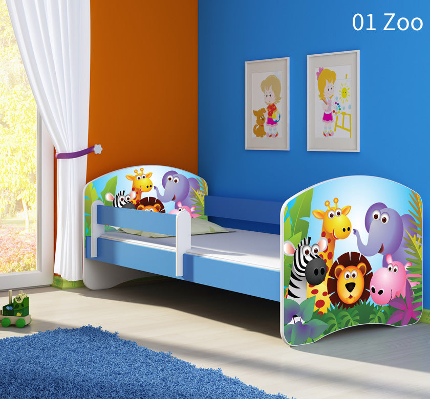 Dječji krevet ACMA s motivom, bočna plava 140x70 cm 01 Zoo