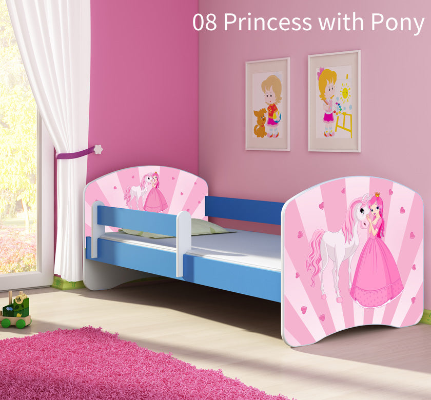 Dječji krevet ACMA s motivom, bočna plava 160x80 cm 08 Princess with Pony