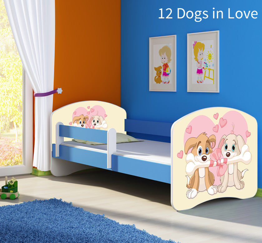 Dječji krevet ACMA s motivom, bočna plava 140x70 cm 12 Dogs in Love