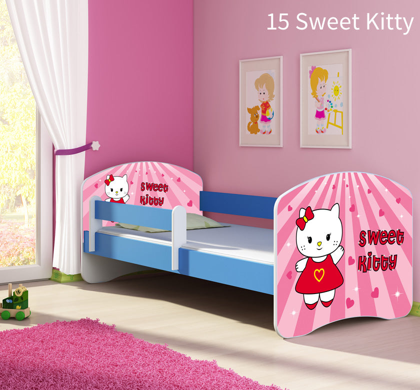 Dječji krevet ACMA s motivom, bočna plava 140x70 cm 15 Sweet Kitty