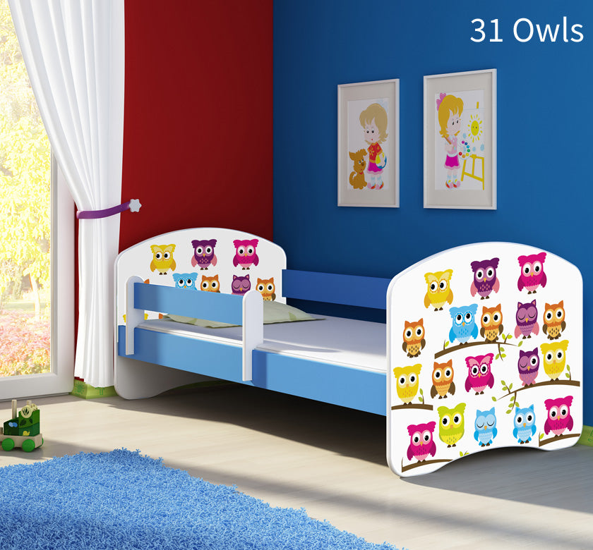 Dječji krevet ACMA s motivom, bočna plava 140x70 cm 31 Owls