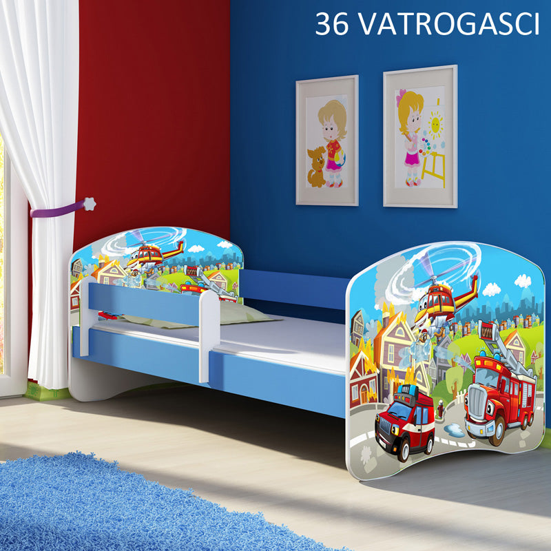 Dječji krevet ACMA s motivom, bočna plava 140x70 cm 36 Vatrogasci