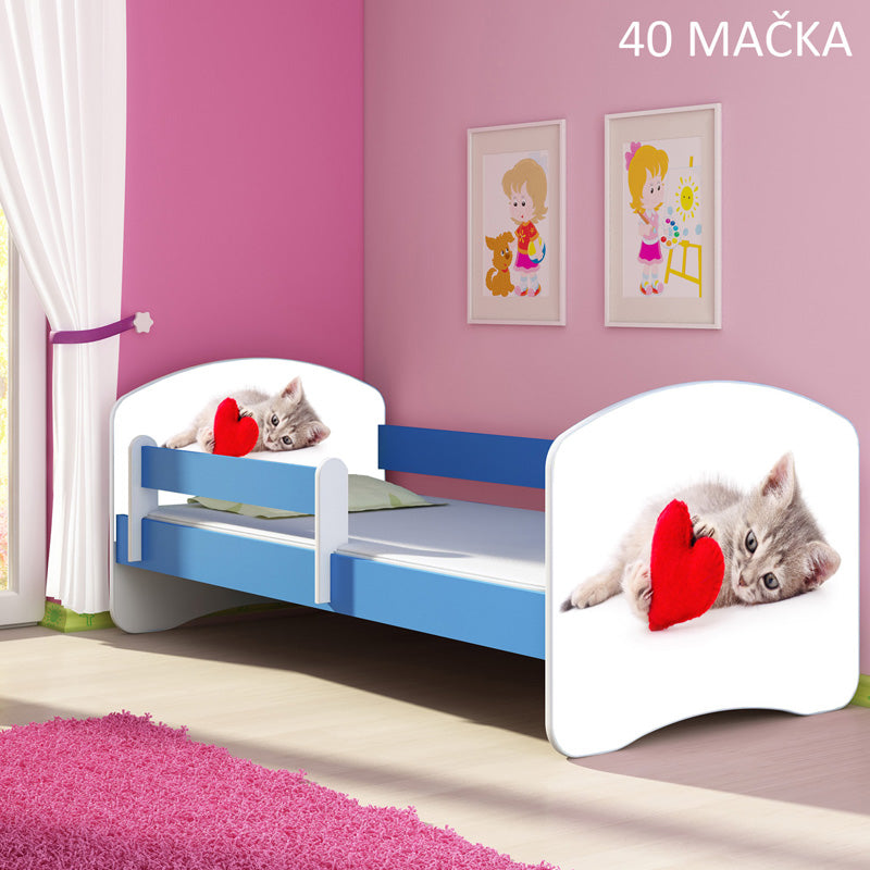 Dječji krevet ACMA s motivom, bočna plava 140x70 cm 40 Mačka