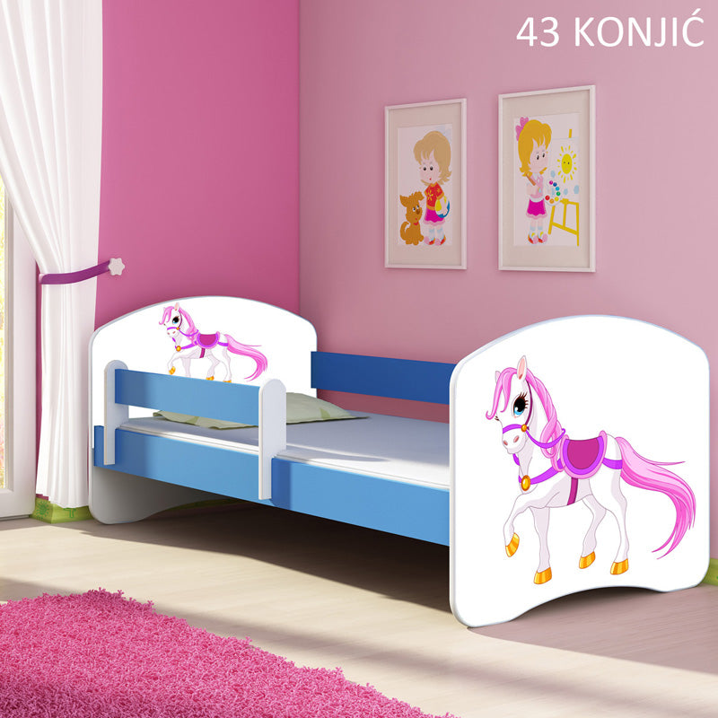 Dječji krevet ACMA s motivom, bočna plava 140x70 cm 43 Konjić