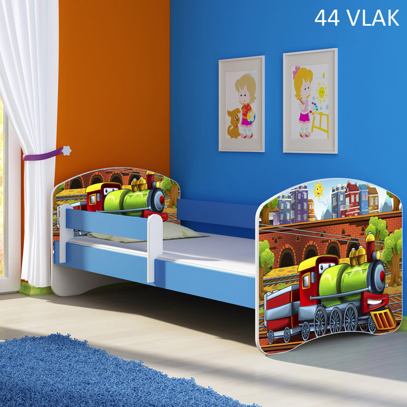 Dječji krevet ACMA s motivom, bočna plava 140x70 cm 44 Vlak