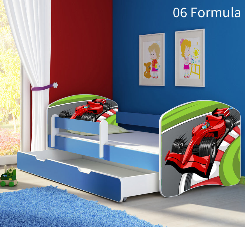 Dječji krevet ACMA s motivom, bočna plava + ladica 180x80 cm 06 Formula 1