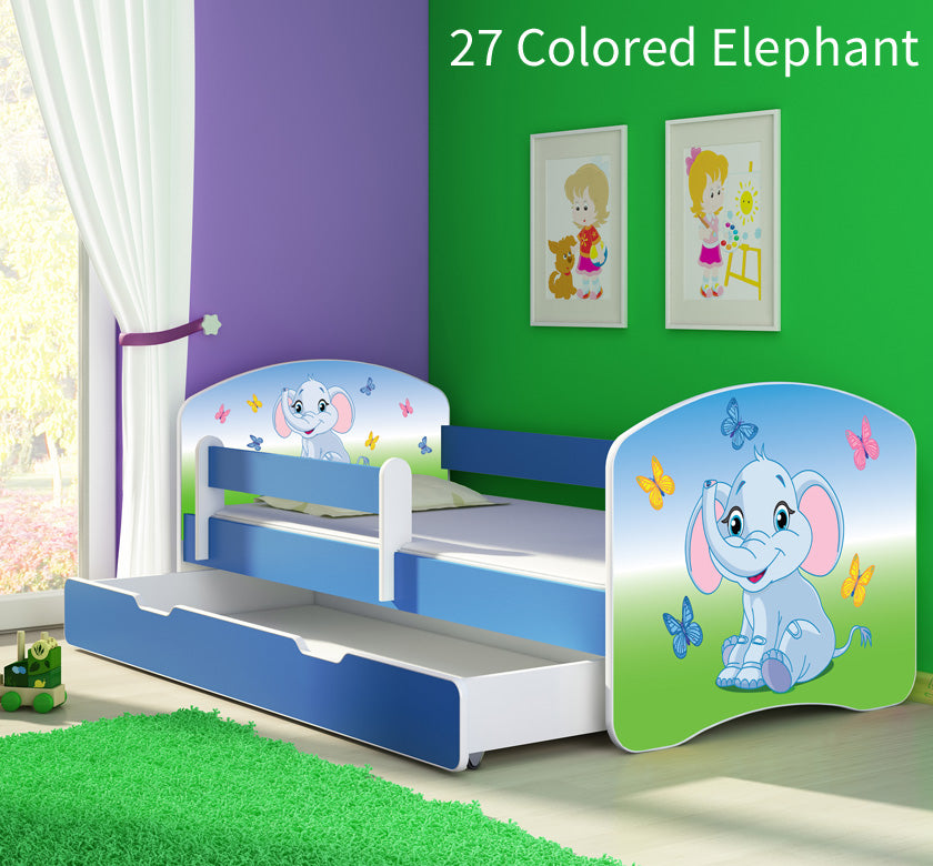 Dječji krevet ACMA s motivom, bočna plava + ladica 180x80 cm 27 Colored Elephant