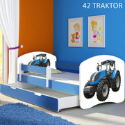 Dječji krevet ACMA s motivom, bočna plava + ladica 160x80 cm 42 Traktor
